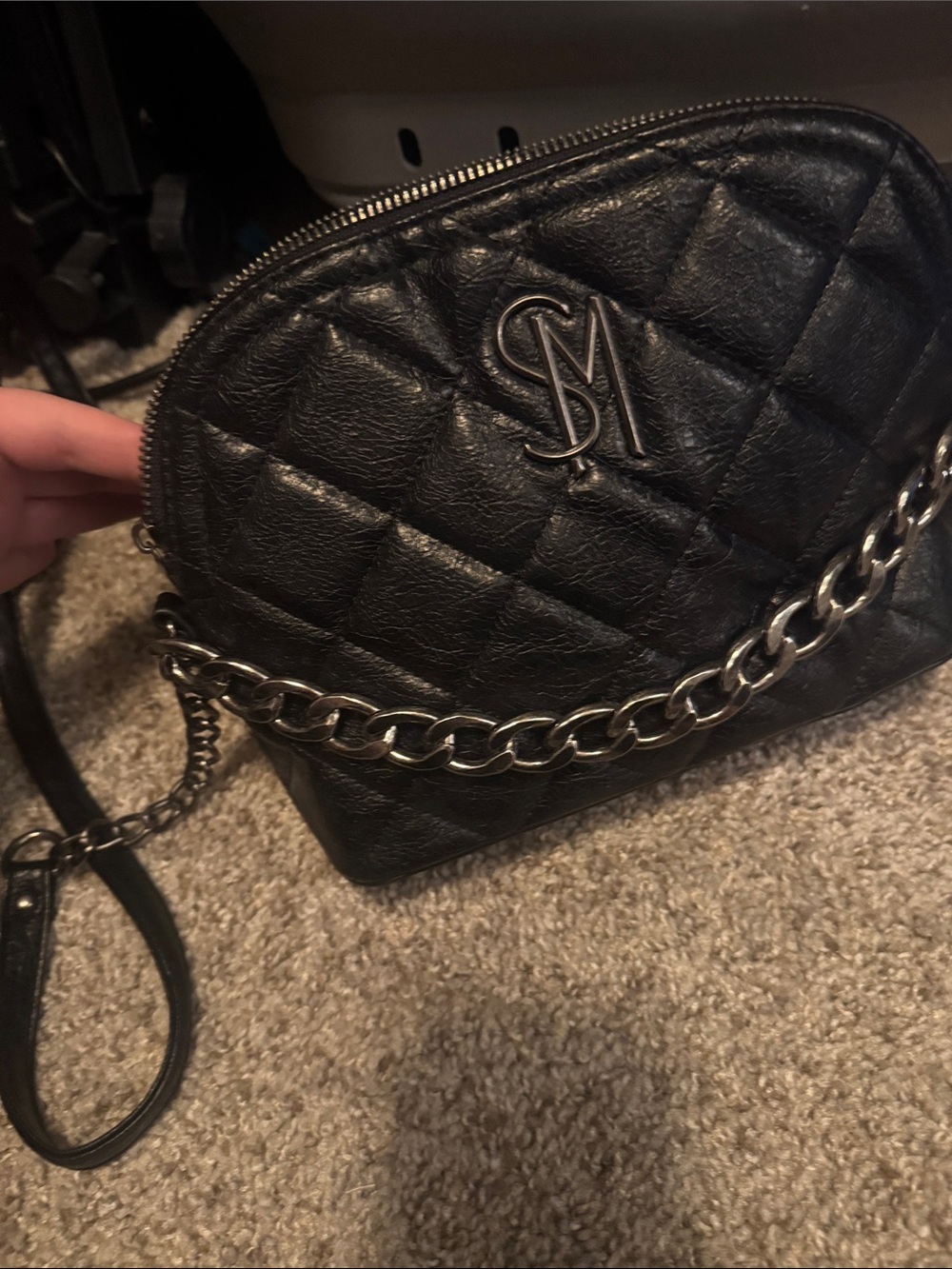 Steve Madden Black Quilted Crossbody with Chain Detail